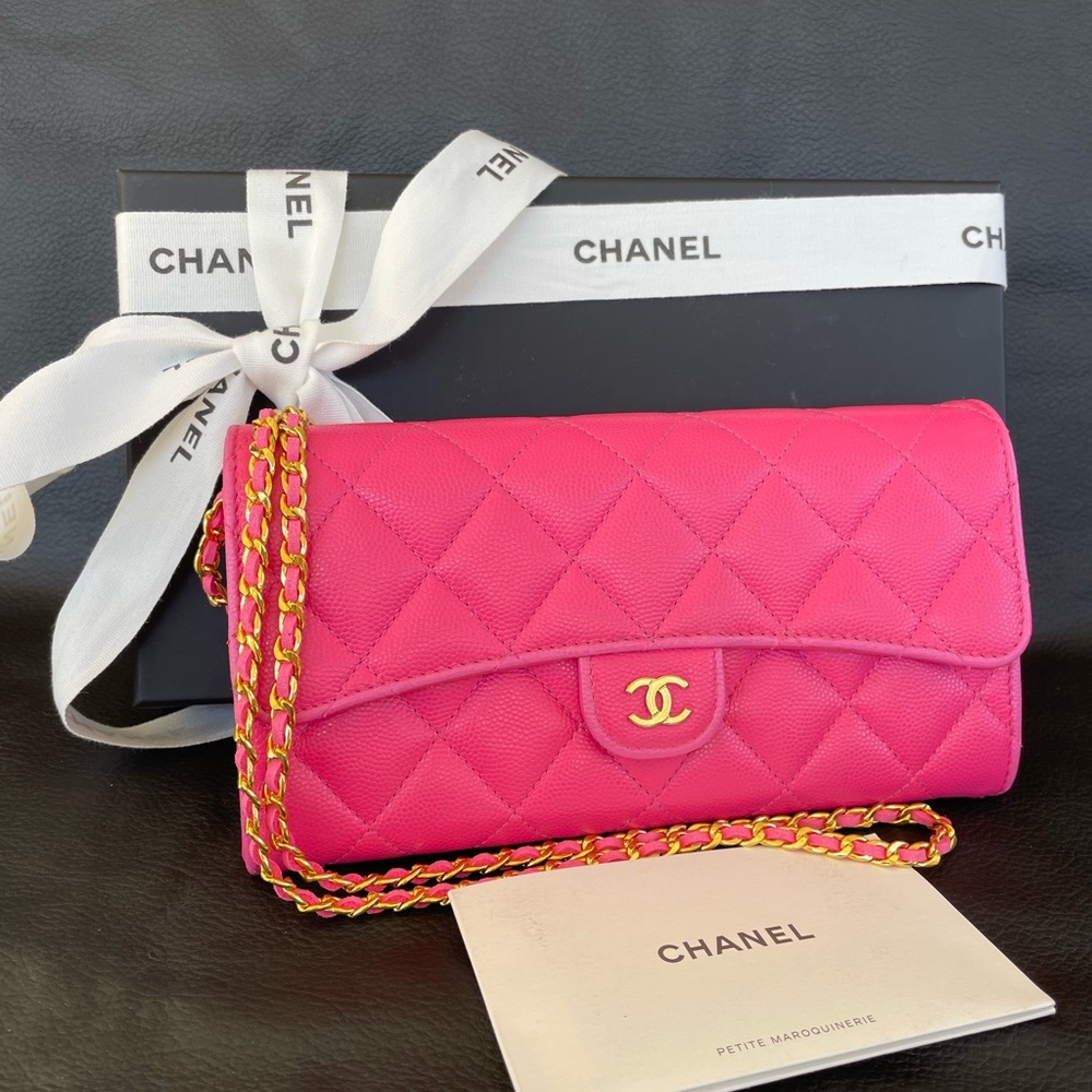 Chanel Fuchsia Caviar Crossbody  flap wallet